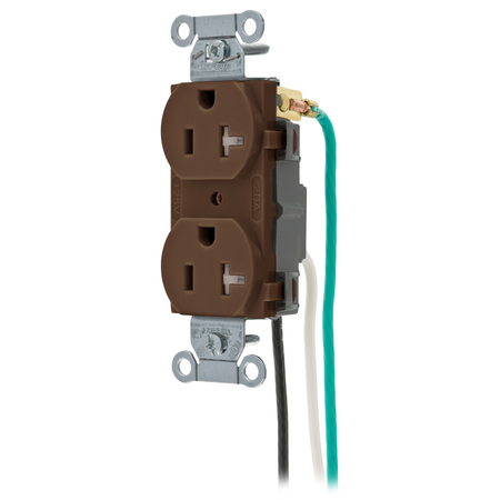 HUBBELL WIRING DEVICE-KELLEMS Straight Blade Devices, Receptacles, Tamper-Resistant Duplex, Commercial Grade, 2-Pole 3-Wire Grounding, 20A 125V, 5-20R, Pre-Wired 8" Stranded Leads CR20TRP2